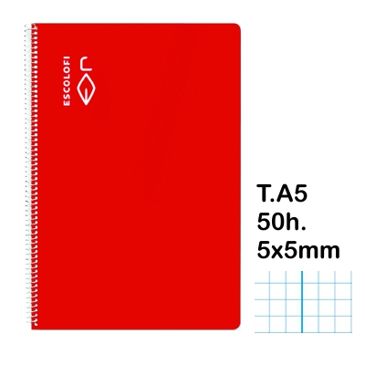 libreta t.4 cuad. 5x5mm c/m 50h. rojo