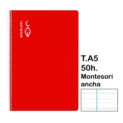 libreta t.4 montesori 5 c/mg 50h roja