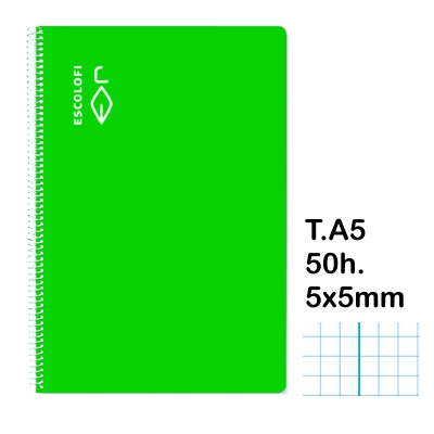 libreta t.4 cuad. 5x5mm c/m 50h. verde