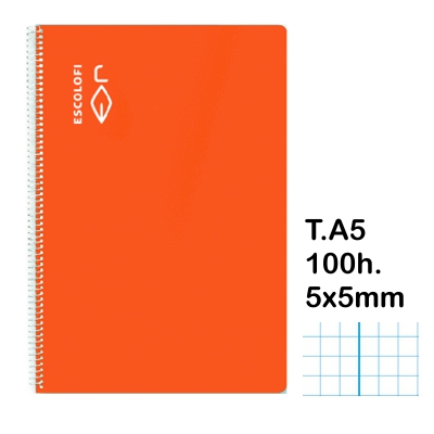 libreta t.4 cuad.5x5mm c/m 100h naranja
