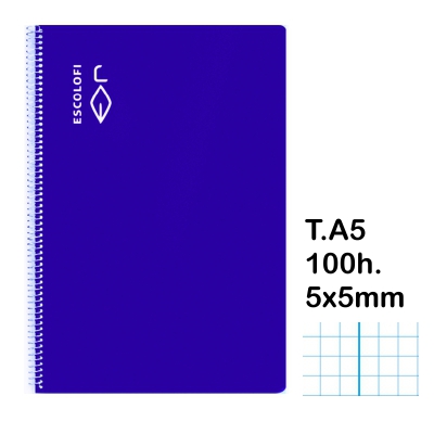 libreta t.4 cuad.5x5mm c/m 100h azul