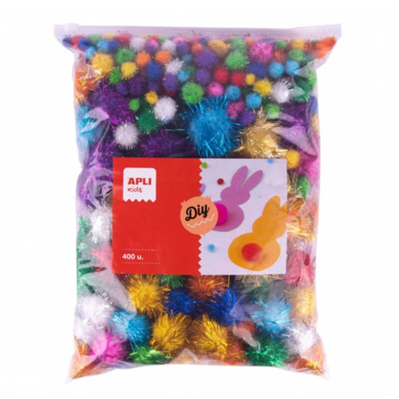 paq. 400 pompones brillantes dif med/col