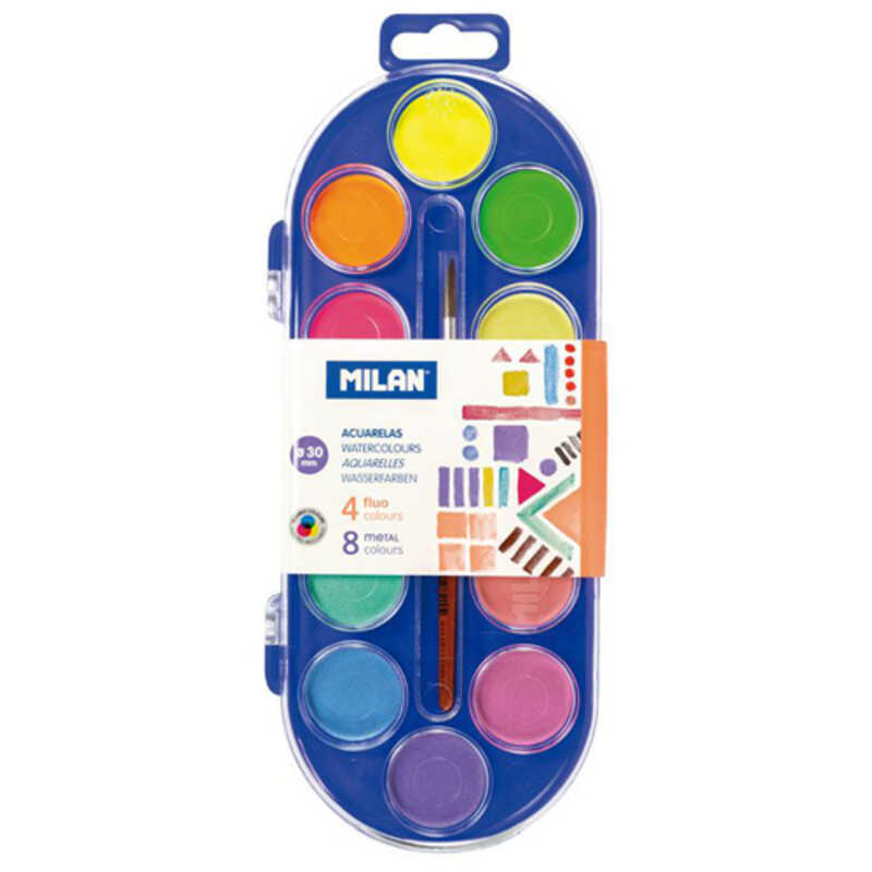 caixa 12 aquarel.les 30mm 4 fluo+8 metal