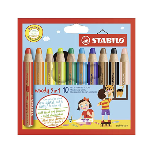 pack 10 ceras woody stabilo + sacapuntas