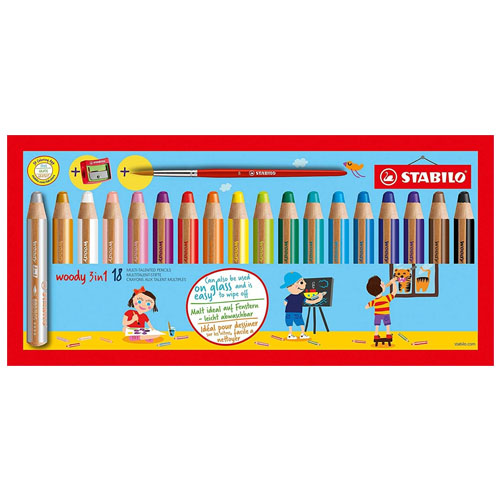 pack 18 ceras woody stabilo + sacapuntas