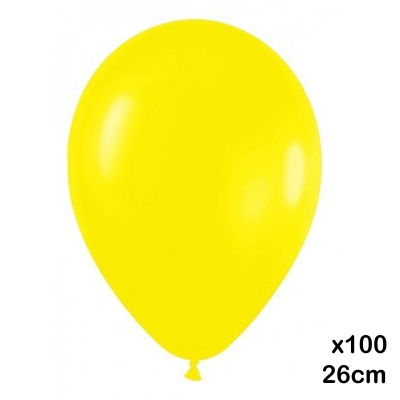 paquete 100 globos 26cm. amarillo