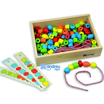 caja 130 piezas madera ensartables