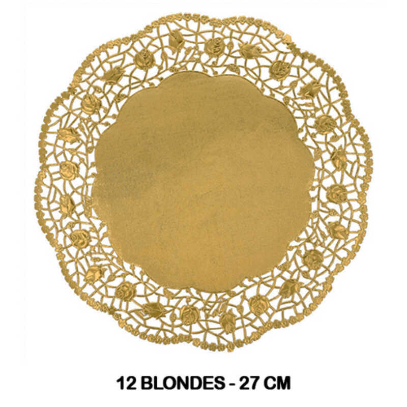 paq. 12 blondas papel 27cm color oro