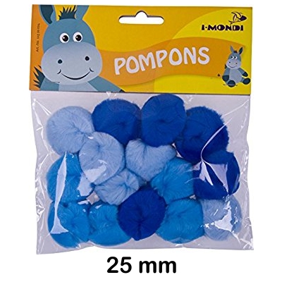 paquete 30 pompones 25mm tonos azul