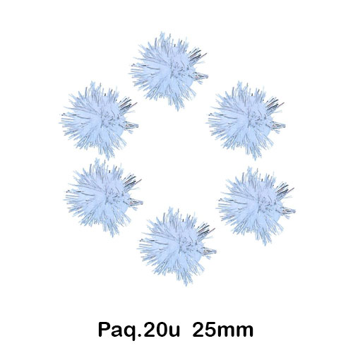 paq. 20 pompones 25mm brillantes blancos