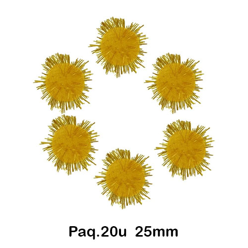 paq 20 pompones 25mm brillantes amarillo