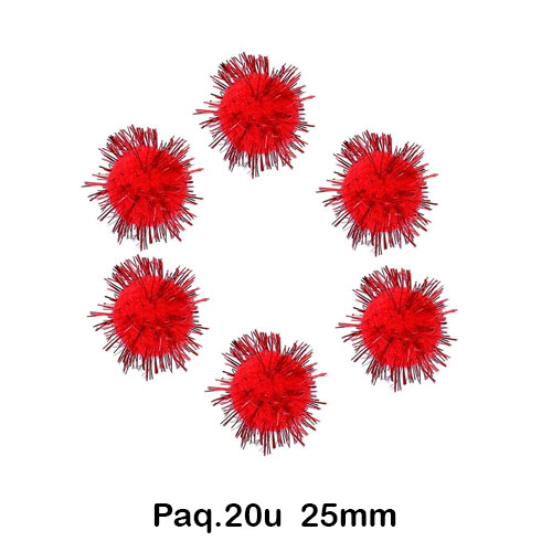 paq. 20 pompones 25mm brillantes rojos
