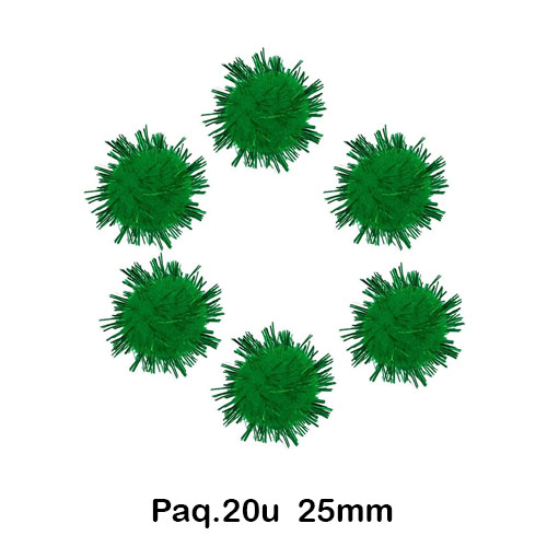 paq. 20 pompones 25mm brillantes verdes