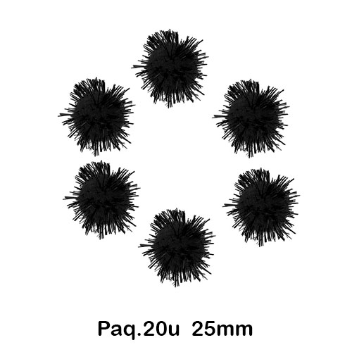 paq. 20 pompones 25mm brillantes negros
