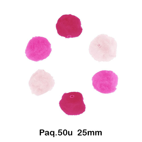 p. 50 pompones 25mm 3 tonos rosa c/tubo