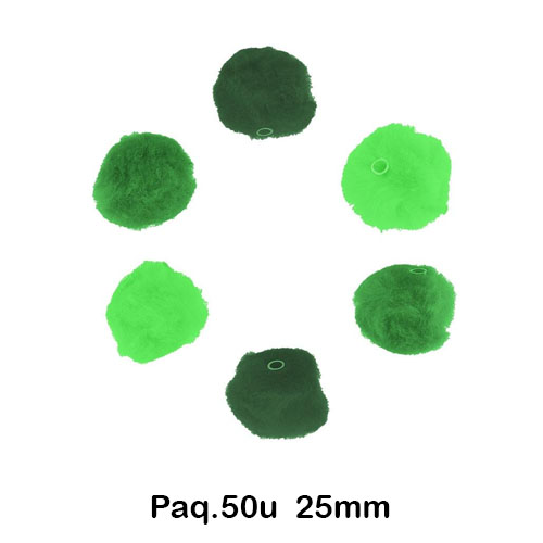 p. 50 pompones 25mm 3 tonos verdes c/tub