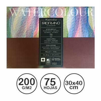 paquete 75 hojas acuarela 30x40cm 200g