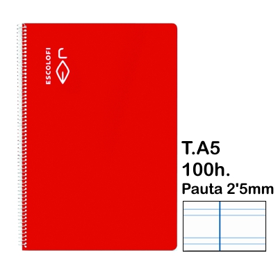 libreta t.4 pauta 2\'5mm 100h. rojo