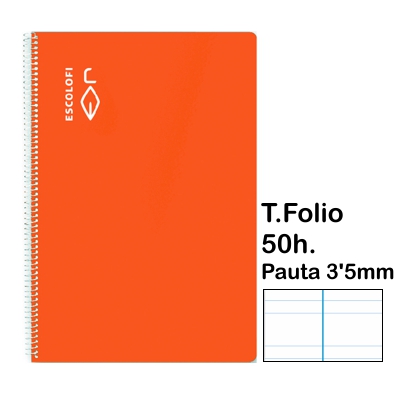 libreta t.folio pauta 3'5mm 50h.naranja
