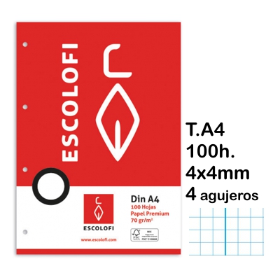 rec. cuadriculado 4x4mm. a4 c/m 4/t 100h