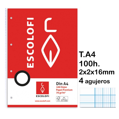rec. milimetrado a4 2x2x16 c/m 4/t 100h.