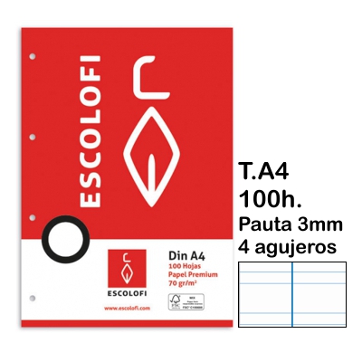 rec. pauta 3mm. a4 c/m 4/t. 100h.