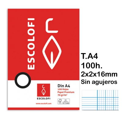 rec. milimetrado a4 2x2x16 c/m s/a 100h.