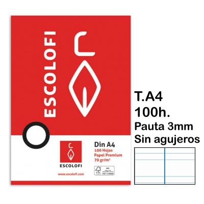 rec. pauta 3mm. a4 c/m s/t. 100h.
