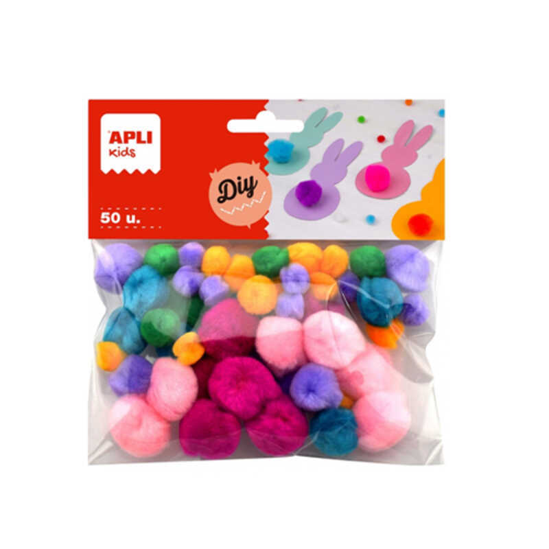 paq 50 pompones dif medidas color suaves
