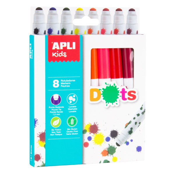 caixa 8 retoladors gruixuts dots apli