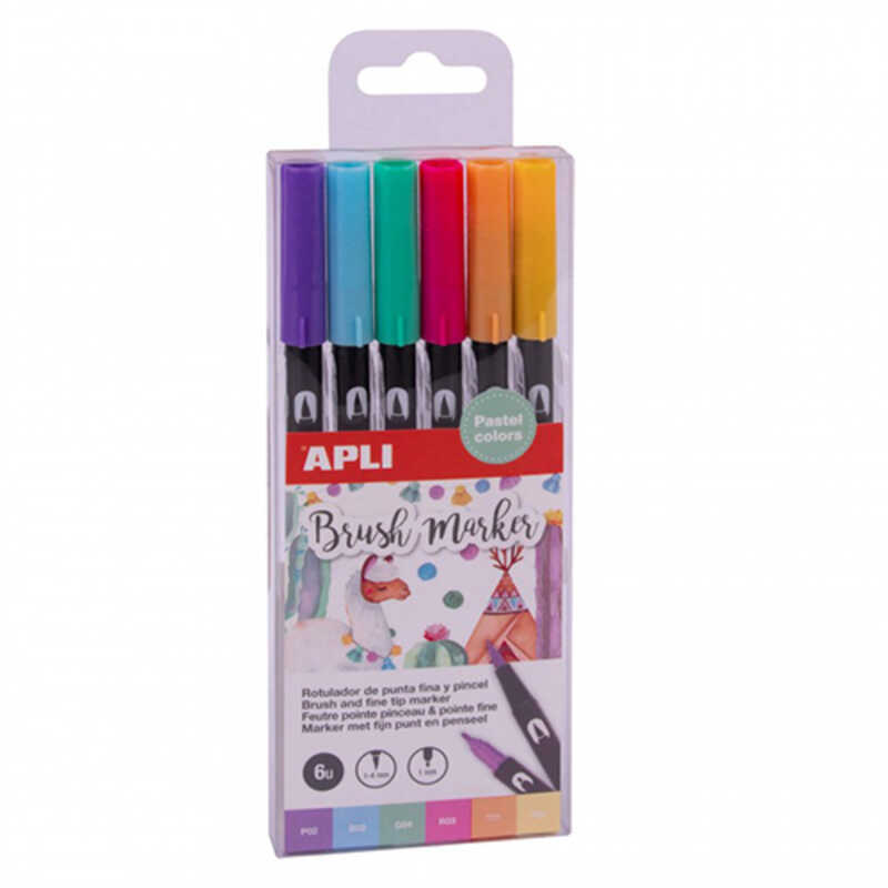 caja 6 rotuladores pincel pastel apli  caja 6 rotuladores pincel pastel apli