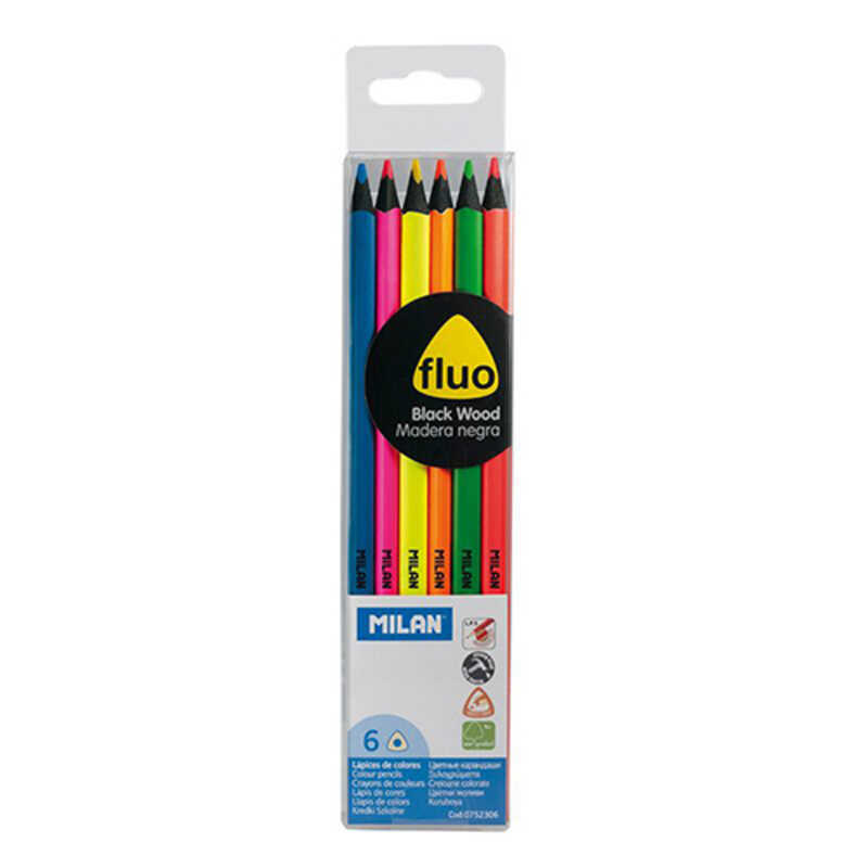 paq. 6 lapices colores fluor milan  paq. 6 lapices colores fluor milan