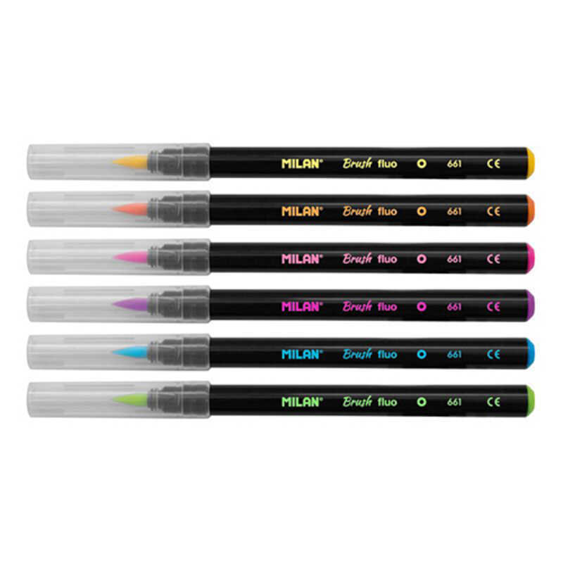 estuche 6 rotuladores punta pincel fluor