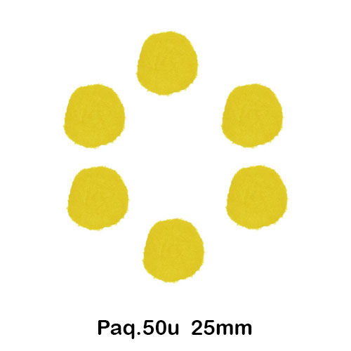 paquete 50 pompones 25mm amarillo