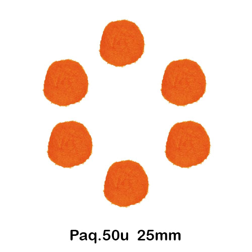 paquete 50 pompones 25mm naranja