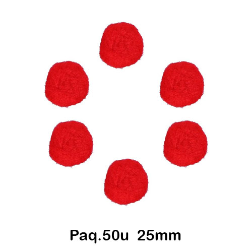 paquete 50 pompones 25mm rojo