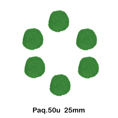 paquete 50 pompones 25mm color verde