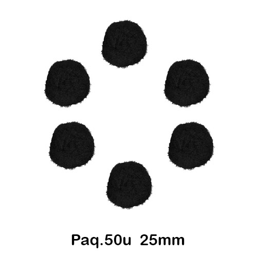 paquete 50 pompones 25mm negro