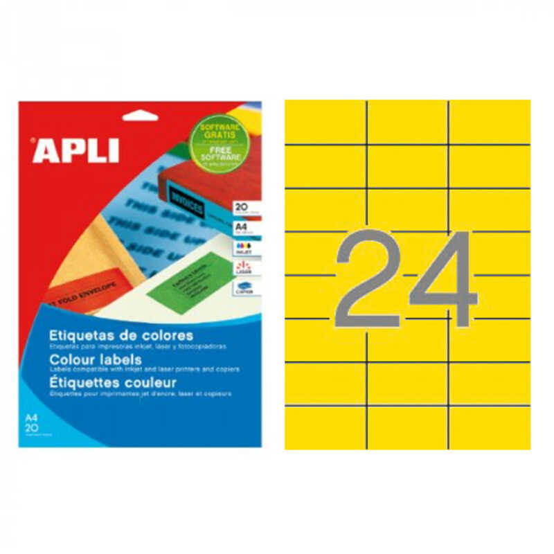 pack 20h. etiquetas ad. amarillo 70x37mm