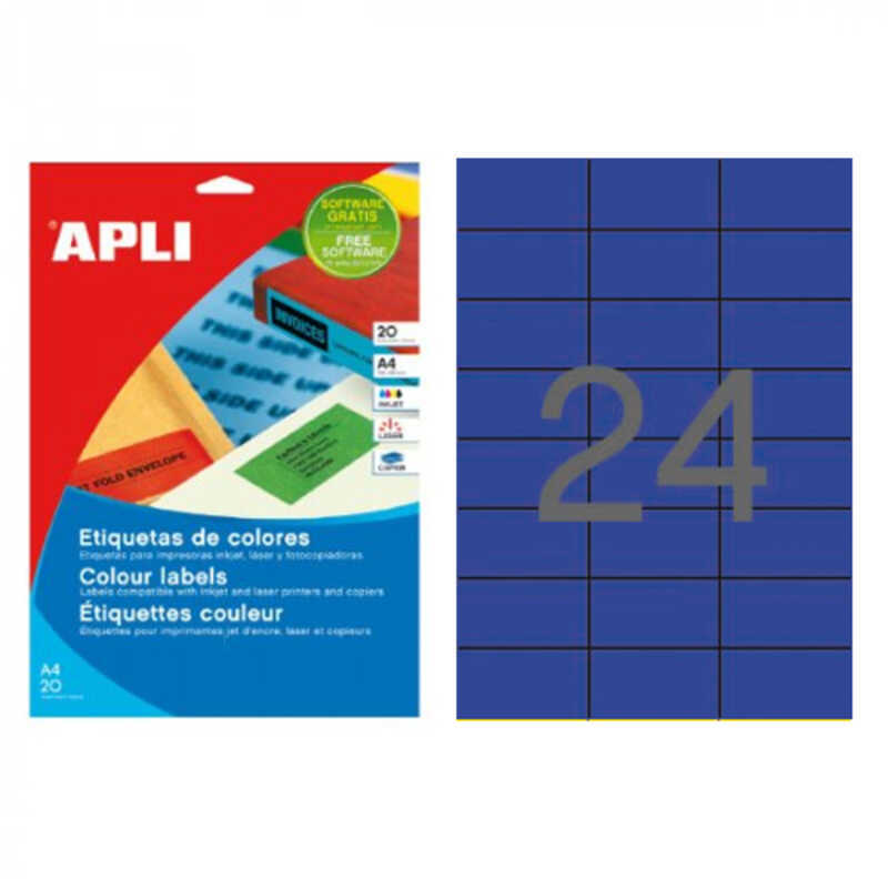 pack 20h. etiquetas ad. azul 70x37mm