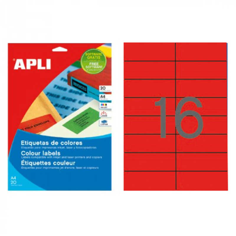 pack 20h. etiquetas ad. 105x37mm rojo