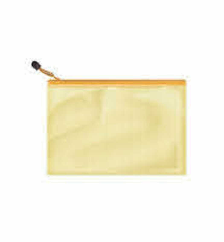bolsa c/cremallera 24x32cm pvc tran/amar