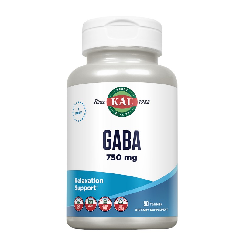 GABA 750 mg   Relájate Naturalmente con KAL | 90 Comprimidos Veganos y Sin Gluten