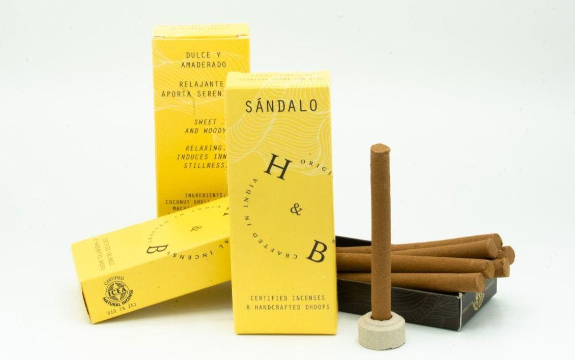Incienso Dhoop Sándalo + portaincienso (8 unidades) HB