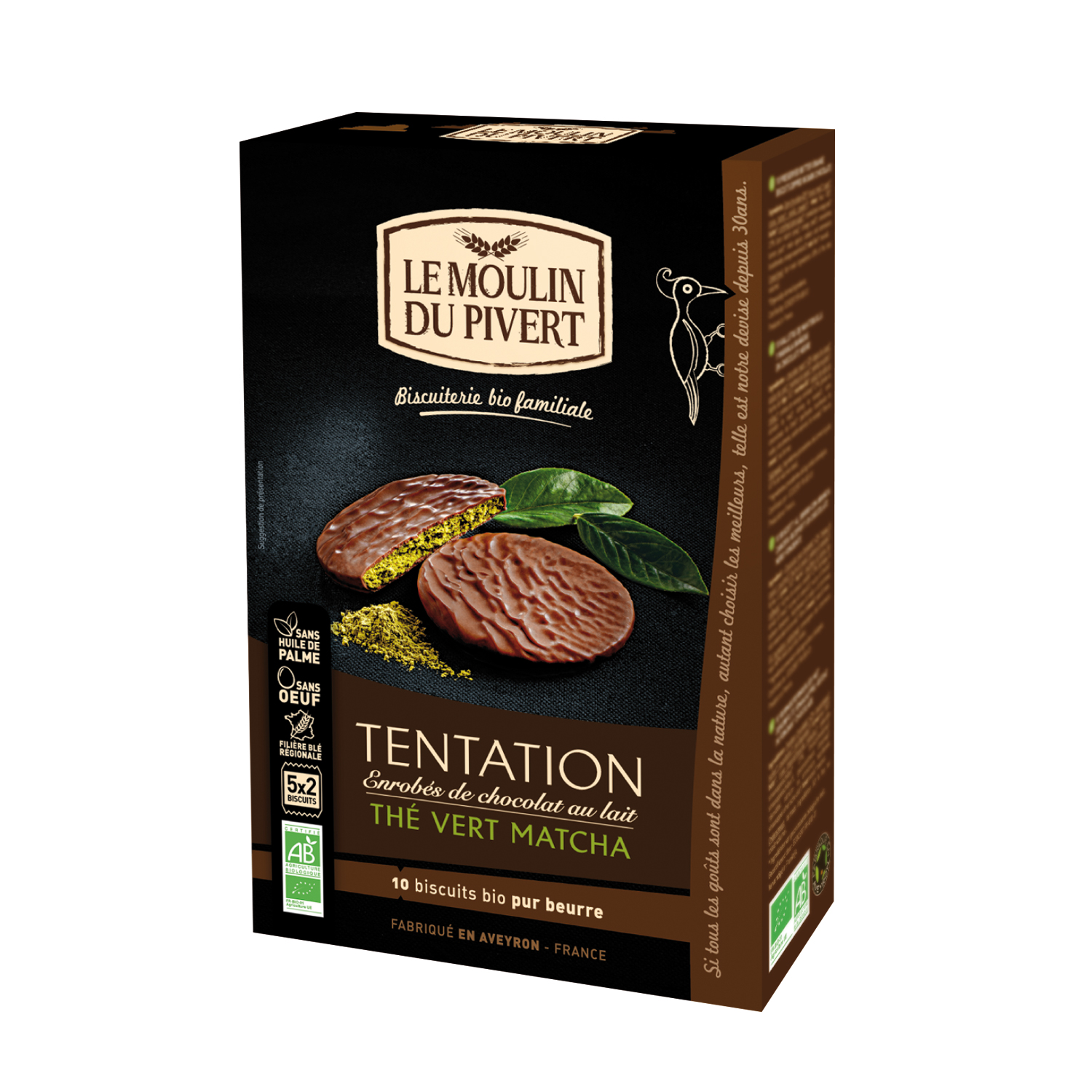 Galletas con chocolate y té matcha Le Moulin du Pivert 130g | Ecológico