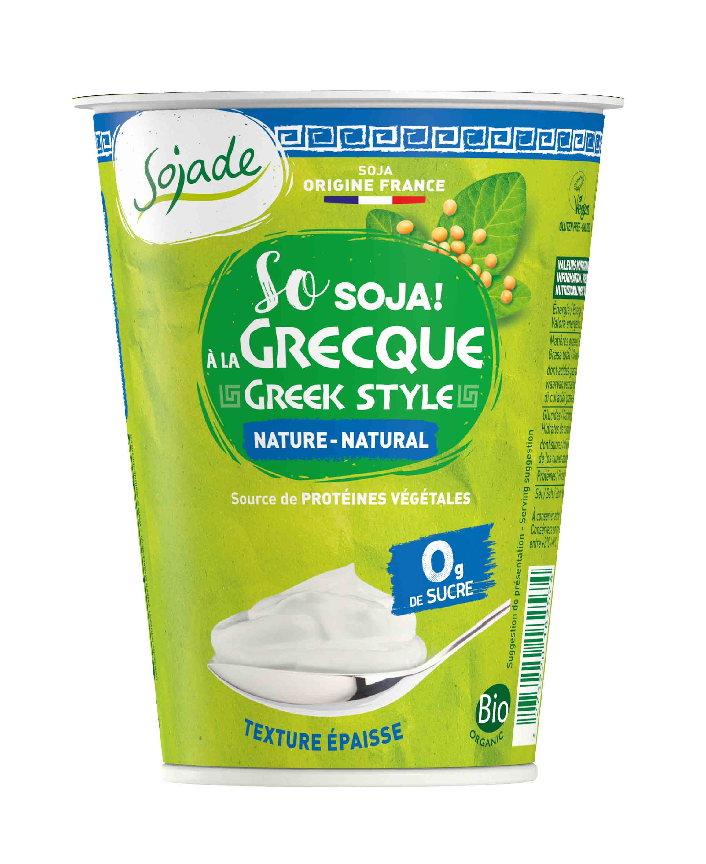 Postre vegano estilo griego 0% azúcar Sojade 400g | ecológico
