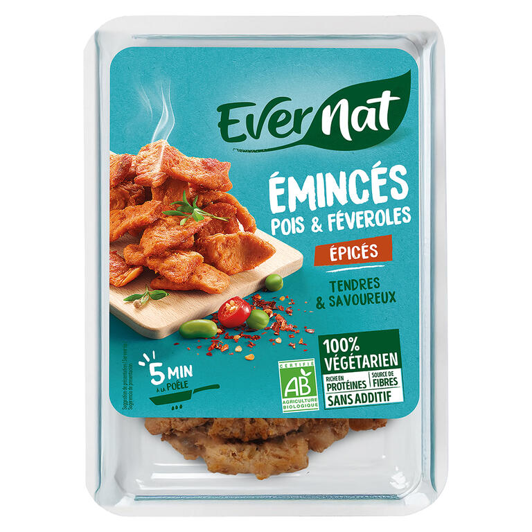 Proteína vegetal en tiras especiada (guisantes y habas)   Nature Épicés Evernat 200 g 