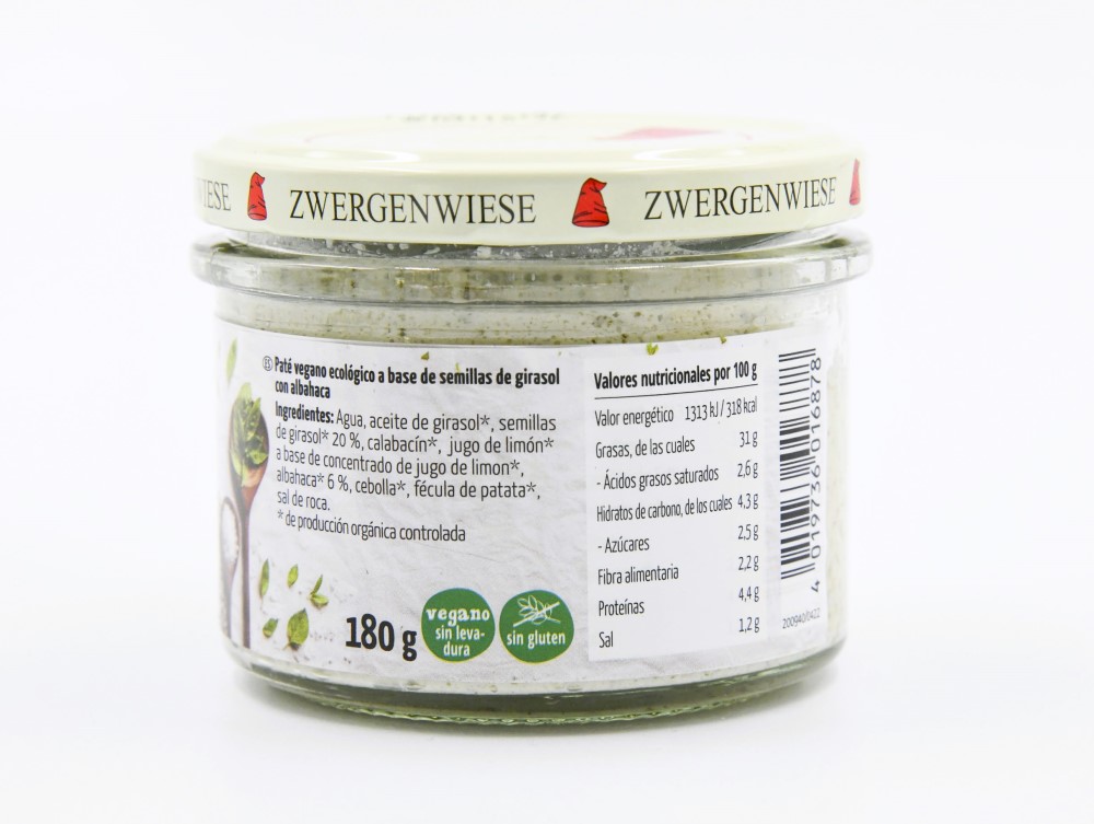 Paté vegano con Albahaca Zwergenwiese 180g | Ecológico 2
