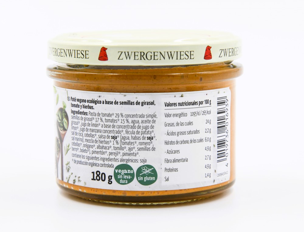 Paté vegano con Tomate y Hierbas Zwergenwiese 180g | Ecológico 2