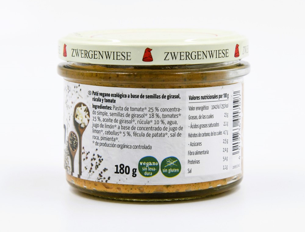Paté Vegano Rúcula y Tomate Zwergenwiese 180g | Ecológico 2